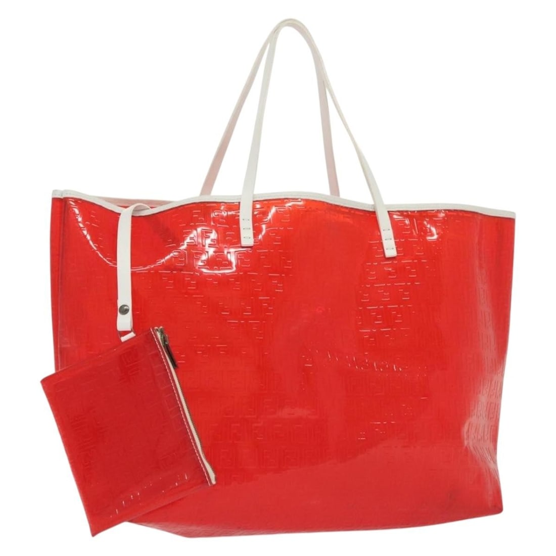Fendi Zucchino Vinyl Tote Bag Red White with Pouch Italy: Fendi Zucchino Vinyl Tote Bag Red White with Pouch Italy Fendi Zucchino tote bag in red and white vinyl and Zucchino canvas, made in Italy. It comes with a pouch accessory and has a structured tote ba