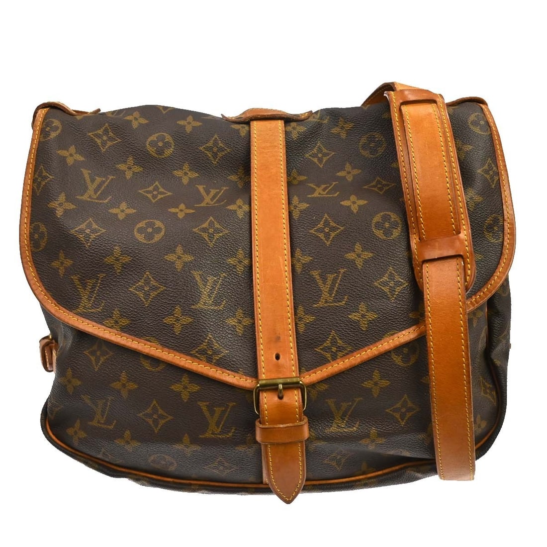 Louis Vuitton Saumur 35 Monogram Crossbody Bag M42254: Louis Vuitton Saumur 35 Monogram Crossbody Bag M42254 Louis Vuitton Saumur 35 messenger shoulder bag in Monogram canvas and leather, made in France. It features a buckle closure, brown exterior and li