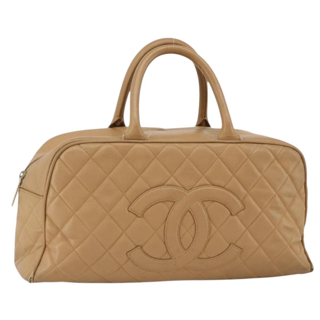Chanel Caviar Skin Matelasse Boston Bag Beige Gold CC France: Chanel Caviar Skin Matelasse Boston Bag Beige Gold CC France This CHANEL Matelasse Boston Bag features durable beige caviar calfskin leather with gold-tone CC hardware. The bag is designed for women a