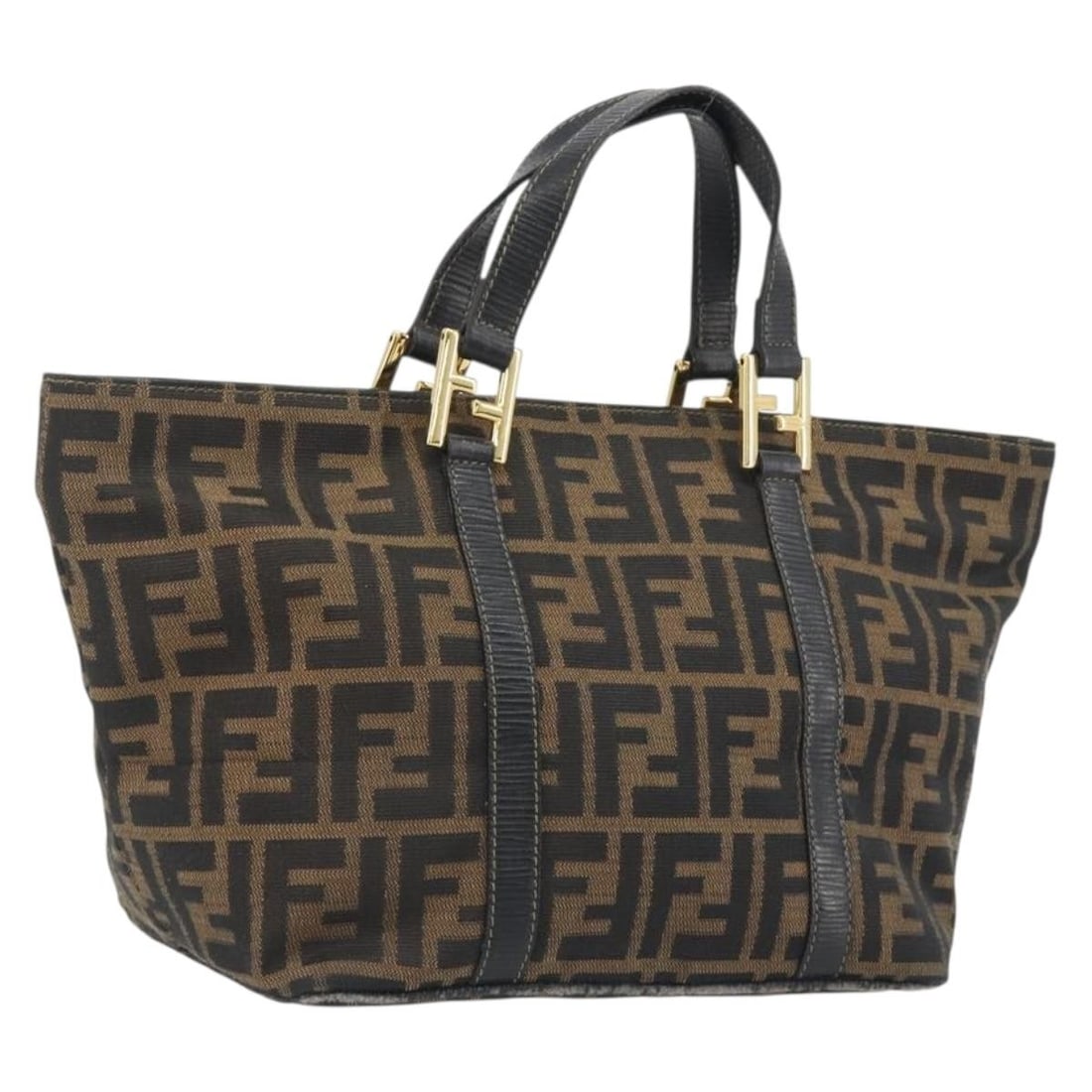Fendi Zucca Canvas Handbag Black Brown Italy Serial 22-262631-069: Fendi Zucca Canvas Handbag Black Brown Italy Serial 22-262631-069 Fendi Zucca canvas hand bag in black and brown, made in Italy. The bag features a Zucca canvas exterior and a handle drop of approxima