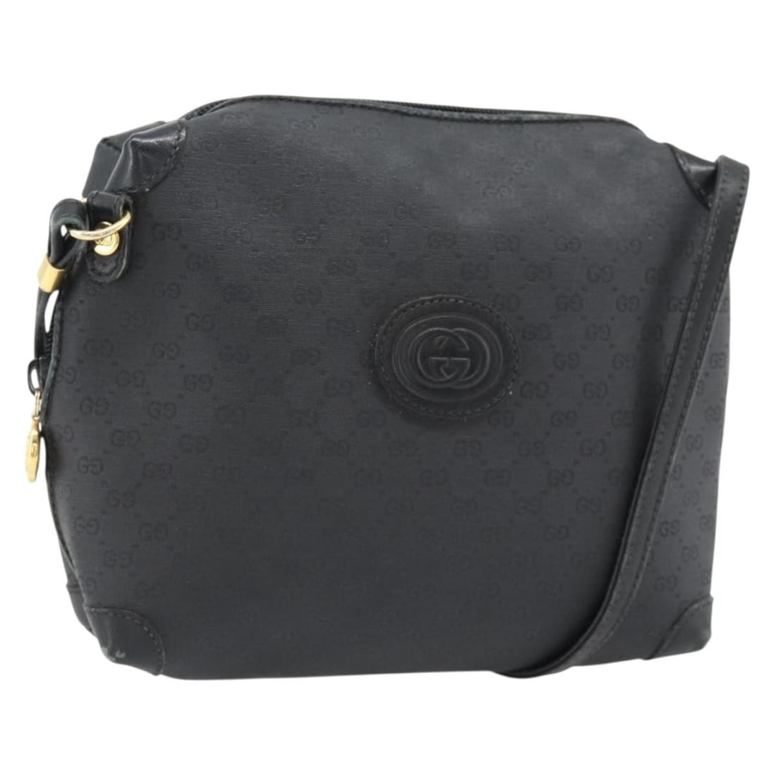 Gucci 182820 Micro GG PVC Leather Shoulder Bag Black Gold: Gucci 182820 Micro GG PVC Leather Shoulder Bag Black Gold A Gucci Micro GG Supreme shoulder bag in black and gold, made in Italy. The bag is crafted from PVC leather and Micro Small GG canvas, with a 