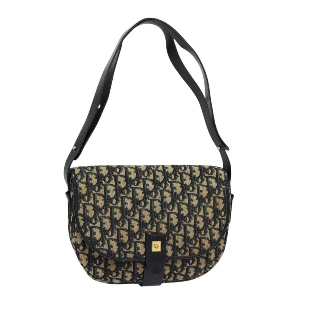 Christian Dior Trotter Shoulder Bag in Navy Canvas Gold Tone: Christian Dior Trotter Shoulder Bag in Navy Canvas Gold Tone Christian Dior Trotter canvas shoulder bag in navy and gold, made in France. The bag features a shoulder style design and comes as the item