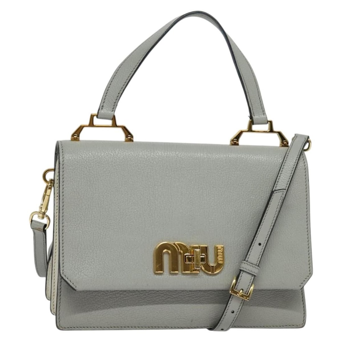 Miu Miu Gray Leather 2way Handbag with Strap and Dust Bag: Miu Miu Gray Leather 2way Handbag with Strap and Dust Bag Gray leather 2-way handbag by Miu Miu with gold-tone accents. Made in Italy, this women's bag includes a top handle and a detachable shoulder 