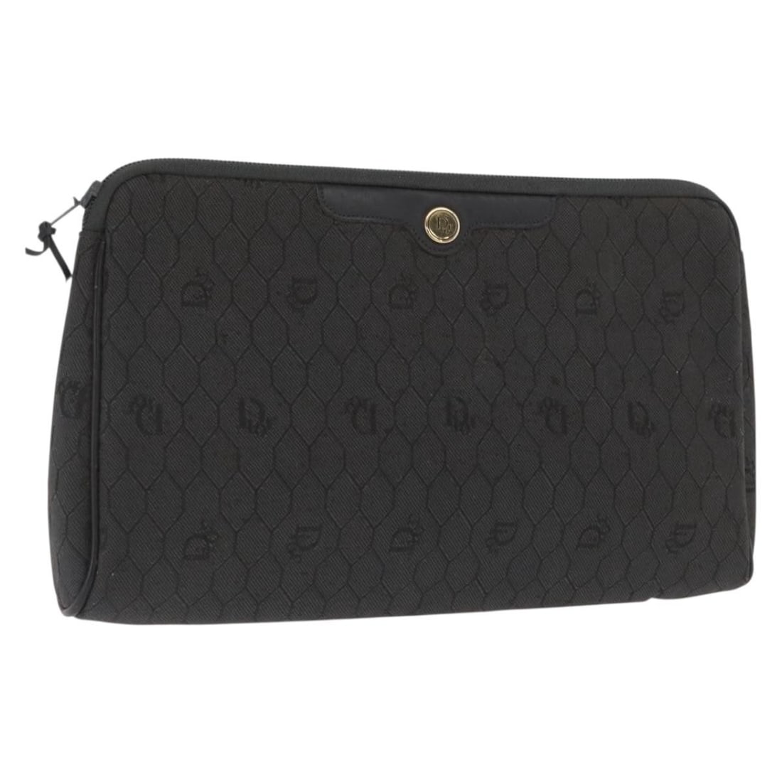 Black and Gold Canvas Honeycomb Clutch by Christian Dior: Black and Gold Canvas Honeycomb Clutch by Christian Dior This Christian Dior clutch bag features the signature honeycomb canvas in black and gold tones. Crafted in France, it is designed with a sleek 