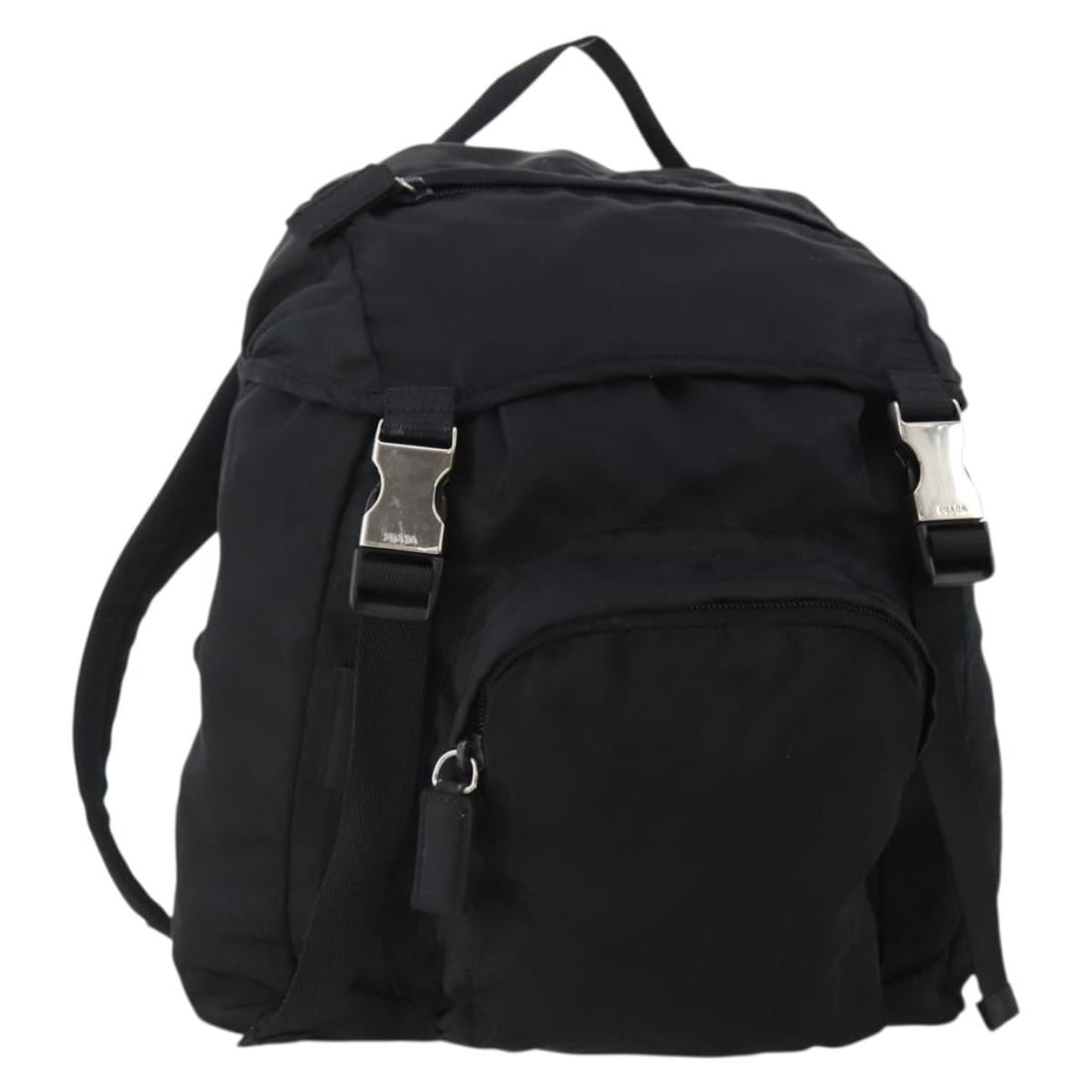 PRADA Womens Nylon Backpack Black Silver Made in Italy: PRADA Womens Nylon Backpack Black Silver Made in Italy Prada women's backpack in black nylon with silver-tone accents, made in Italy. This heavily used bag shows notable wear throughout, including los