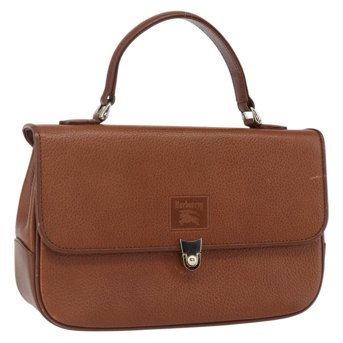 Burberrys Brown Leather Hand Bag Gold Tone Made in Italy: Burberrys Brown Leather Hand Bag Gold Tone Made in Italy Burberrys women's leather handbag in brown with gold-tone detailing. Made in Italy, this handbag has a structured compact silhouette and is off