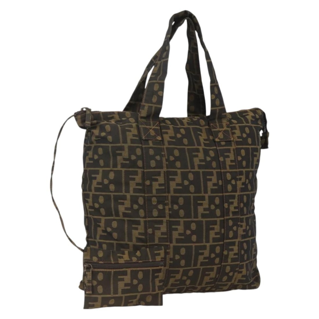 FENDI Zucca Canvas Shopper Tote Brown Black Italy: FENDI Zucca Canvas Shopper Tote Brown Black Italy Authentic Fendi tote bag in brown and black Zucca canvas. This women's tote is made in Italy and shows heavy use, including surface wear, shape loss, 
