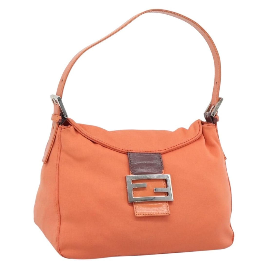Fendi Mamma Baguette Orange Cotton Jersey Shoulder Bag Silver Tone: Fendi Mamma Baguette Orange Cotton Jersey Shoulder Bag Silver Tone Fendi Mamma Baguette shoulder bag in orange and silver, made from cotton jersey and crafted in Italy. The bag measures approximately 