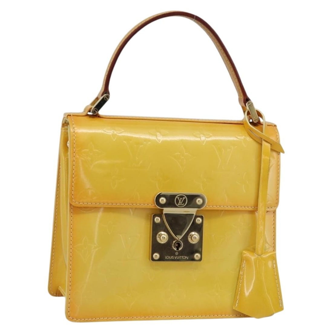 Louis Vuitton M91068 Spring Street handbag in lime yellow patent leather: Louis Vuitton M91068 Spring Street handbag in lime yellow patent leather Louis Vuitton Spring Street handbag in lime yellow Monogram Vernis patent leather. Made in France, this women's bag includes tw