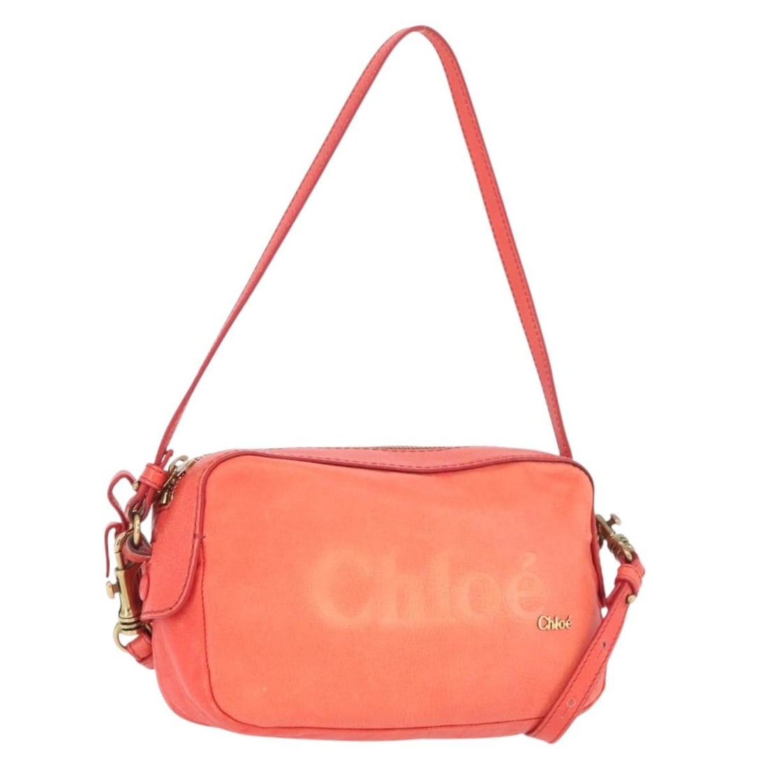 Chloe Red Leather Convertible Shoulder Bag with Gold Accents and Dust Bag: Chloe Red Leather Convertible Shoulder Bag with Gold Accents and Dust Bag This Chloe shoulder bag features a 2-way design crafted from leather in red and gold tones. Designed for women, it includes bo