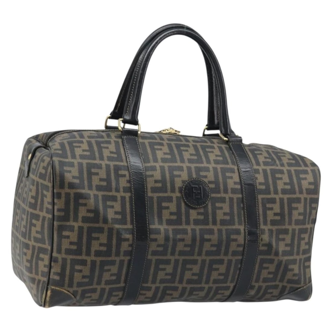 Fendi Zucca Boston Bag Black Brown PVC Leather Italy: Fendi Zucca Boston Bag Black Brown PVC Leather Italy Fendi Zucca Canvas Boston Bag in black and brown PVC leather with Zucca canvas detailing. This women's Boston bag was made in Italy and measures ap