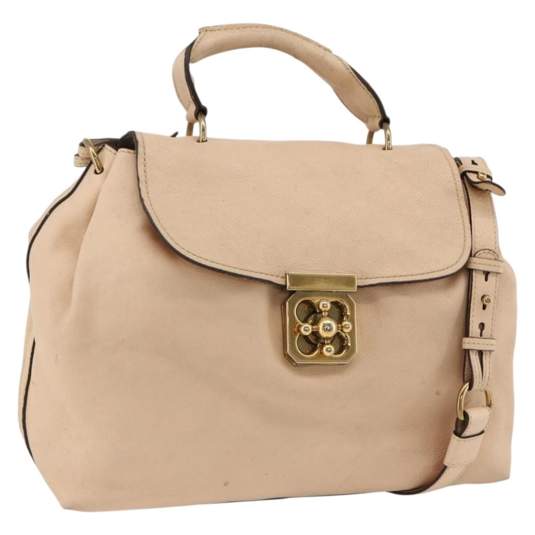 Chloe Elsie Beige Leather Shoulder and Handbag with Gold Accents: Chloe Elsie Beige Leather Shoulder and Handbag with Gold Accents This Chloe Elsie handbag offers versatile 2-way carry options with its top handle and an adjustable shoulder strap. Crafted from beige 