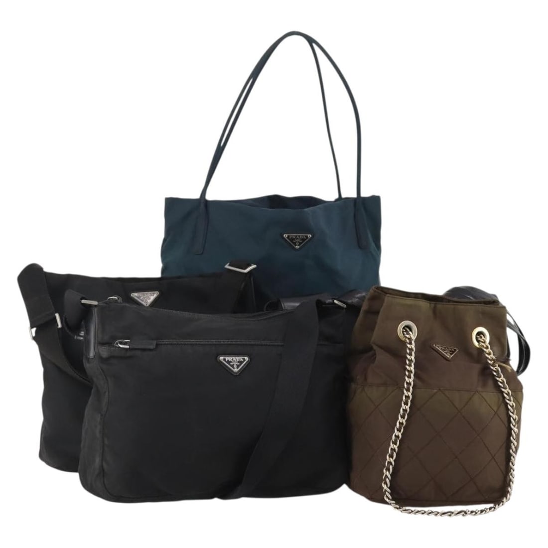 Prada nylon blue black brown shoulder bag bundle 5: Prada nylon blue black brown shoulder bag bundle 5 This special bundle includes five PRADA shoulder bags crafted from nylon in blue, black, and brown. Designed for women and made in Italy, these bags 