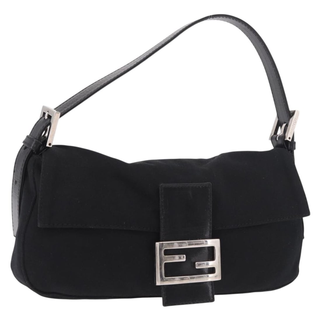 Fendi Mamma Baguette Cotton Jersey Shoulder Bag Black Silver: Fendi Mamma Baguette Cotton Jersey Shoulder Bag Black Silver Fendi Mamma Baguette shoulder bag in cotton jersey with a black and silver colorway. Made in Italy, this women's shoulder bag measures appr