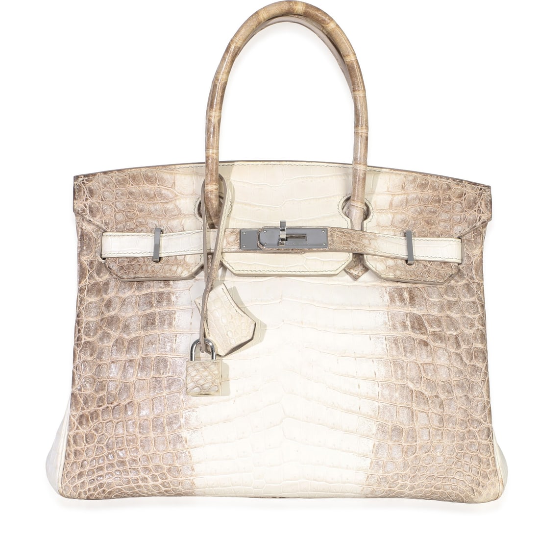 Hermes Birkin 30 Blanc Matte Niloticus Crocodile Handbag with PHW: Hermes Birkin 30 Blanc Matte Niloticus Crocodile Handbag with PHW Pre-owned Hermes Birkin 30 handbag in blanc matte Niloticus crocodile Himalaya with palladium hardware. This top-handle bag features a