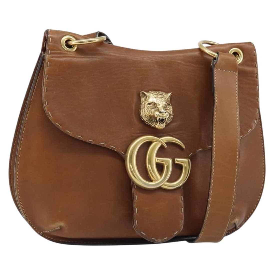 Gucci 409154 Leather Shoulder Bag Brown Gold Tone Italy: Gucci 409154 Leather Shoulder Bag Brown Gold Tone Italy Gucci shoulder bag in brown and gold leather, made in Italy. The bag measures approximately W32 x H24 x D8 cm, with a shoulder drop of about 34 