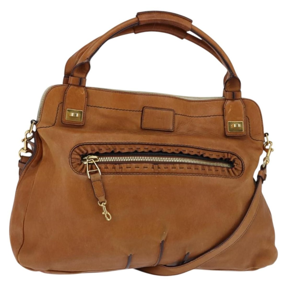 Chloe Margaret 2way Leather Handbag Brown with Shoulder Strap: Chloe Margaret 2way Leather Handbag Brown with Shoulder Strap Chloe Margaret 2-way handbag in brown leather with gold-tone accents. Designed for women, this handbag includes a shoulder strap and can b