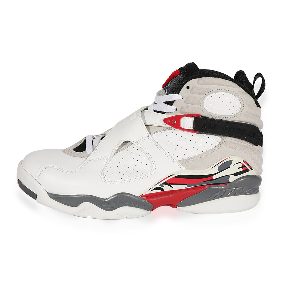 Men's Air Jordan 8 Retro Bugs Bunny 2013 Sneakers Size 9.5: Men's Air Jordan 8 Retro Bugs Bunny 2013 Sneakers Size 9.5 Air Jordan 8 Retro 'Bugs Bunny' 2013 men's lifestyle sneakers in a gray, red, and white colorway. Made with leather upper material and Zoom t