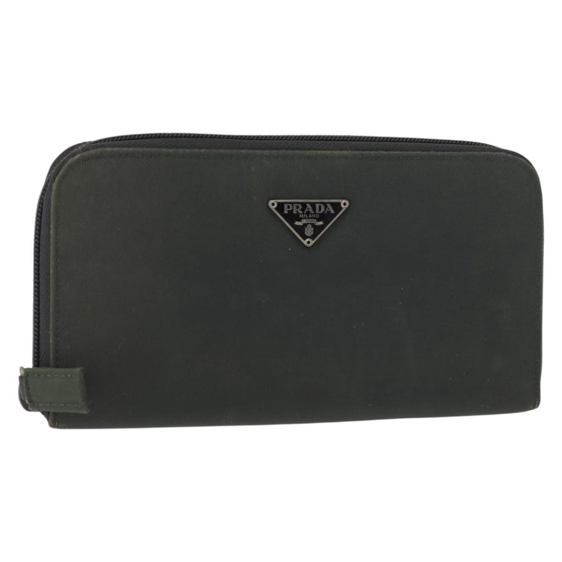 Prada khaki nylon long wallet made in Italy: Prada khaki nylon long wallet made in Italy This PRADA long wallet is crafted from khaki nylon and designed for women. Made in Italy, the wallet features a spacious layout suitable for organizing esse