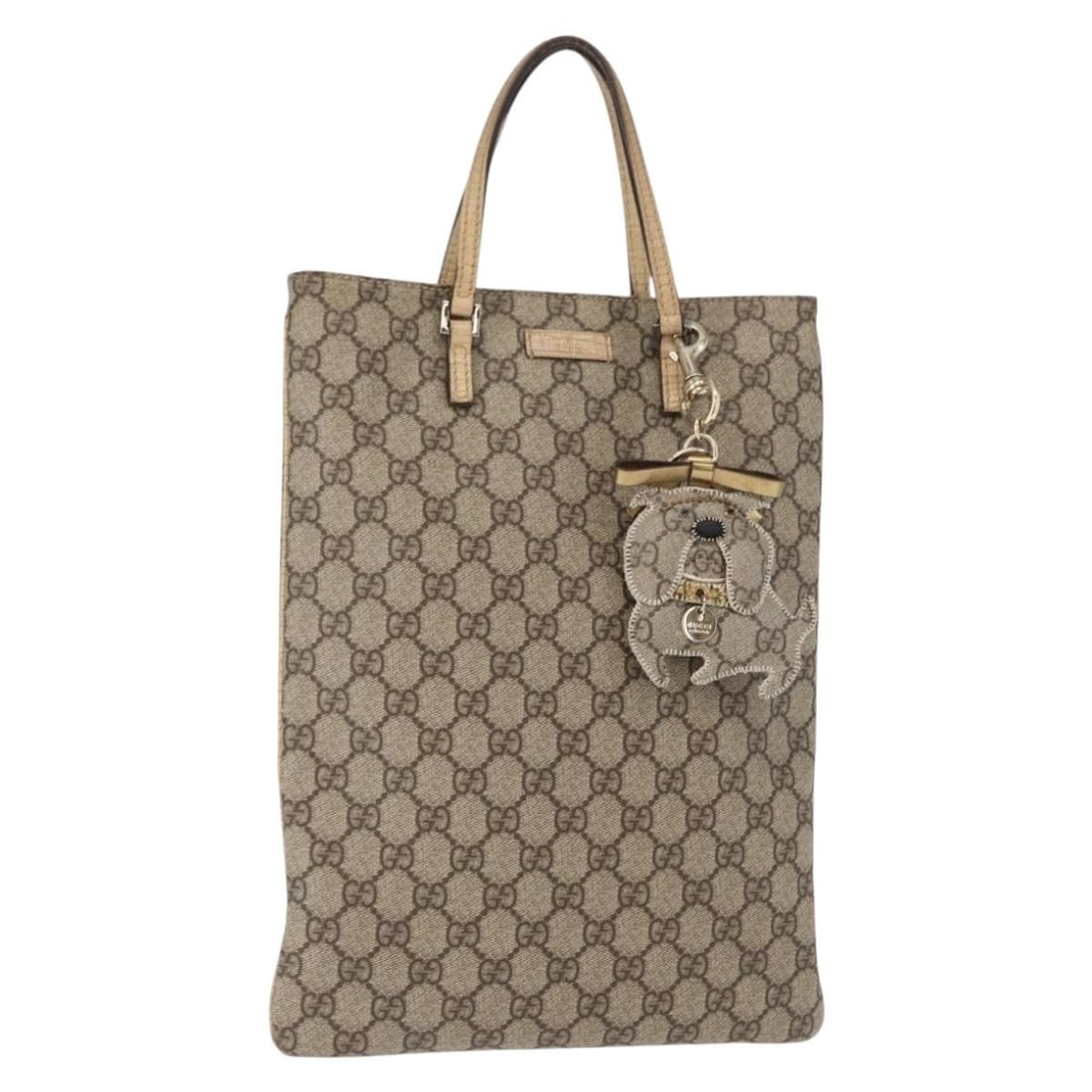 GUCCI GG Supreme Hand Bag Beige Silver PVC Auth 117551: GUCCI GG Supreme Hand Bag Beige Silver PVC Auth 117551 This GUCCI GG Supreme Hand Bag showcases a sophisticated design in beige and silver tones, crafted from durable PVC leather and GG canvas. Measur