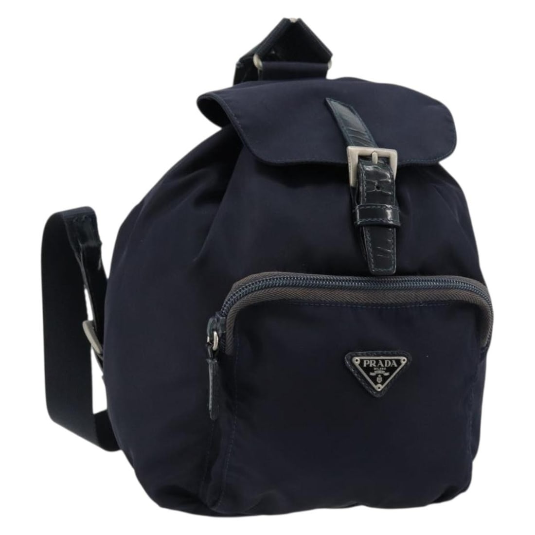 Prada navy silver nylon women s backpack Italy: Prada navy silver nylon women s backpack Italy This PRADA backpack is crafted from navy nylon with silver-tone accents, offering a stylish and functional accessory for women. Made in Italy, the bag fe