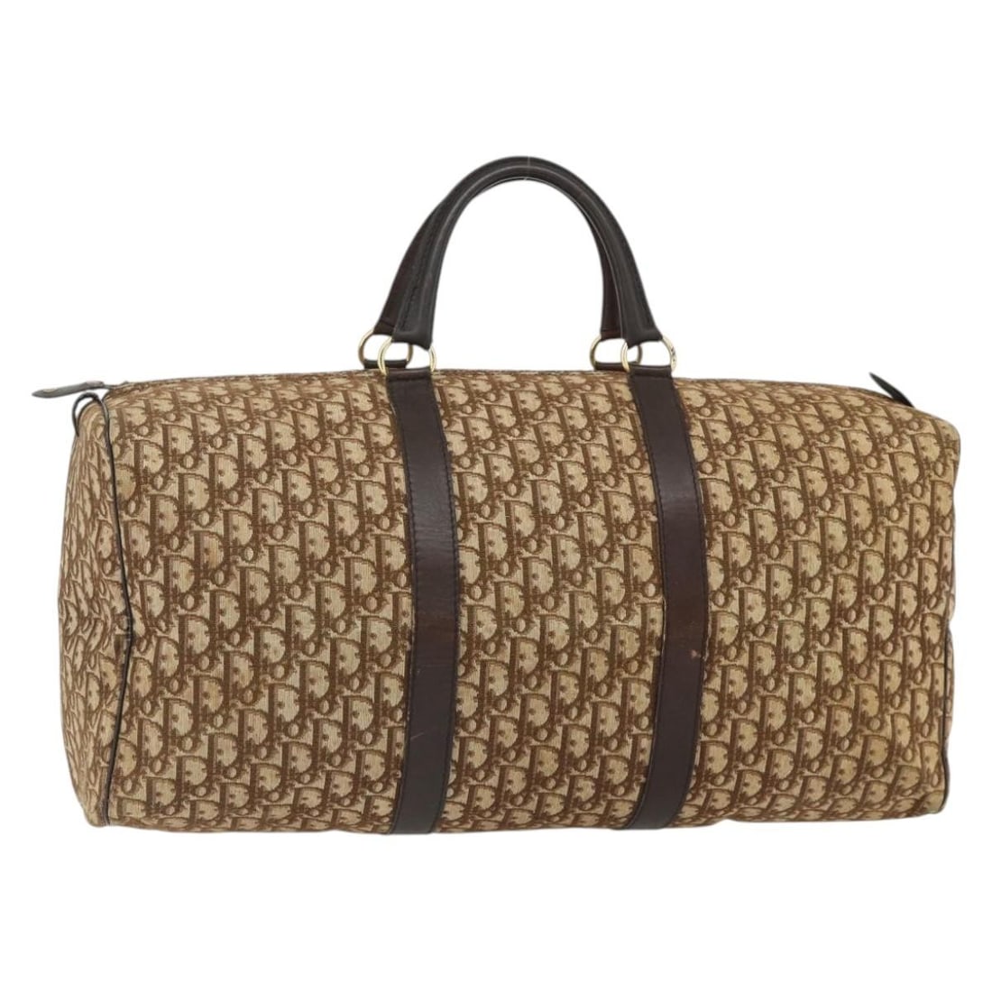 Christian Dior Boston Bag in Brown Gold Trotter Canvas: Christian Dior Boston Bag in Brown Gold Trotter Canvas A Christian Dior Boston bag in brown and gold Trotter canvas, made in France. The bag has a structured Boston bag style and comes with the item s
