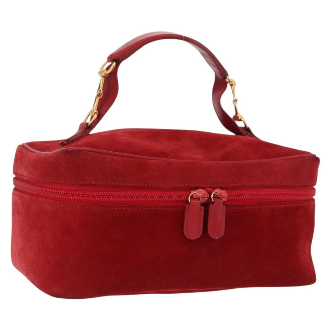GUCCI Red Gold Suede Vanity Hand Bag 032 1705 0140 Auth Italy: GUCCI Red Gold Suede Vanity Hand Bag 032 1705 0140 Auth Italy This GUCCI Vanity Hand Bag combines luxury with practicality, featuring a striking red suede exterior accented with gold details. Measurin