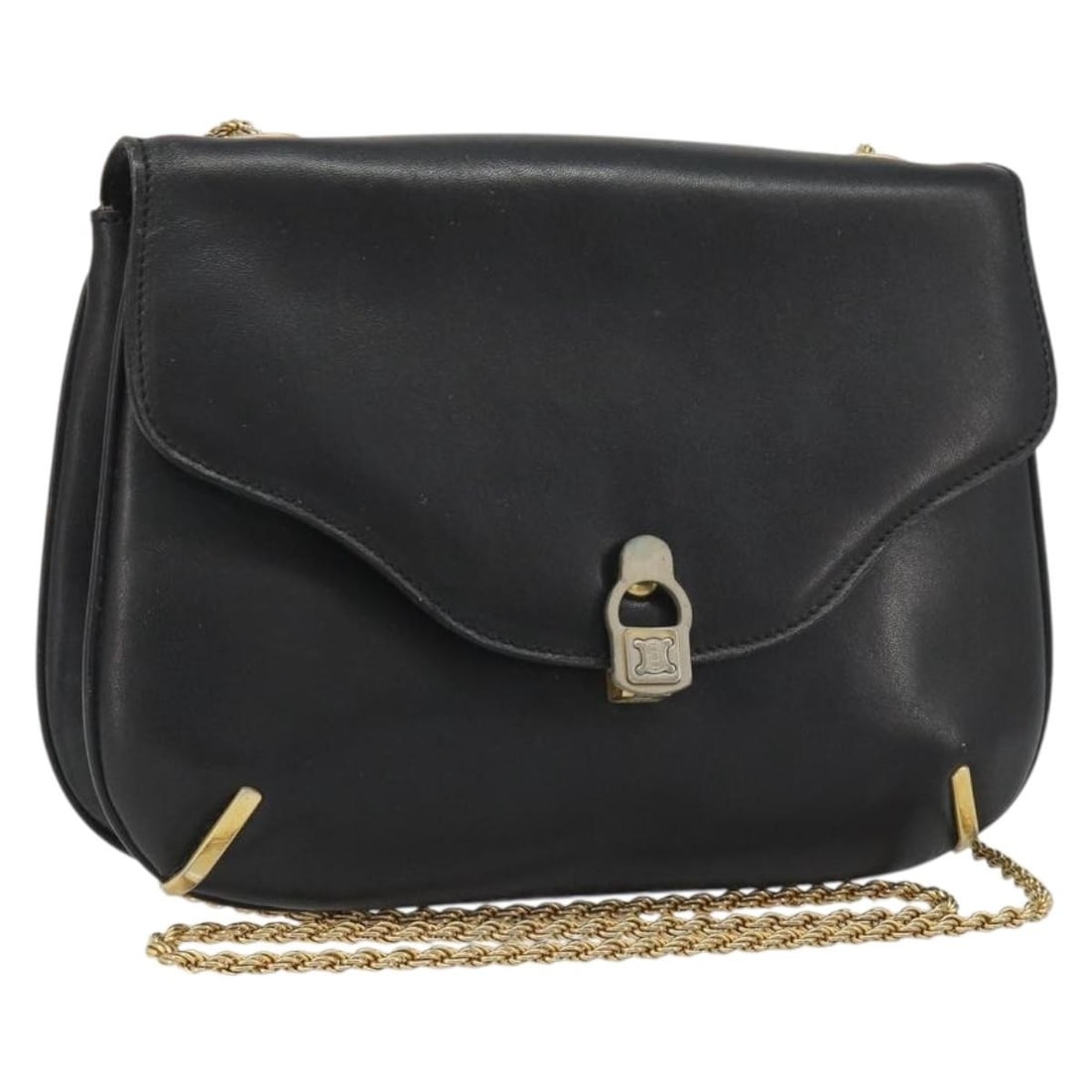 CELINE black leather shoulder bag with gold chain strap: CELINE black leather shoulder bag with gold chain strap A CELINE chain shoulder bag in black and gold leather, made in Italy. This women's shoulder bag measures approximately 24 cm W x 18 cm H x 2 cm 