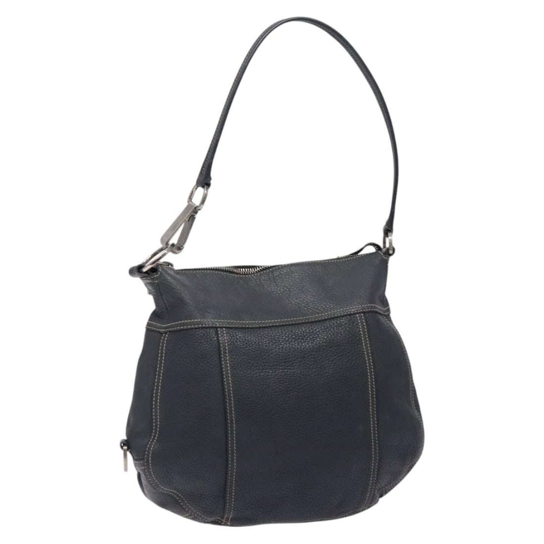 PRADA Navy Silver Leather Shoulder Bag Authentic Made in Italy: PRADA Navy Silver Leather Shoulder Bag Authentic Made in Italy This authentic PRADA shoulder bag is a stylish accessory crafted from high-quality leather in a sophisticated navy and silver color combi