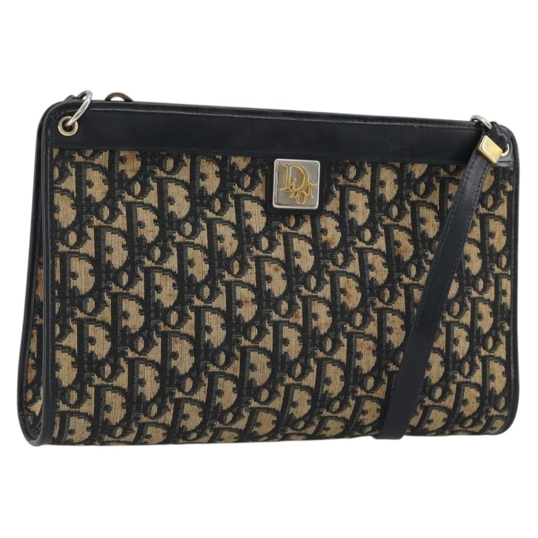 Christian Dior Trotter Shoulder Bag in Navy Gold Canvas: Christian Dior Trotter Shoulder Bag in Navy Gold Canvas Christian Dior Trotter Canvas Shoulder Bag in Navy/Gold, made in France. This women's shoulder bag features exterior Trotter Canvas and a should
