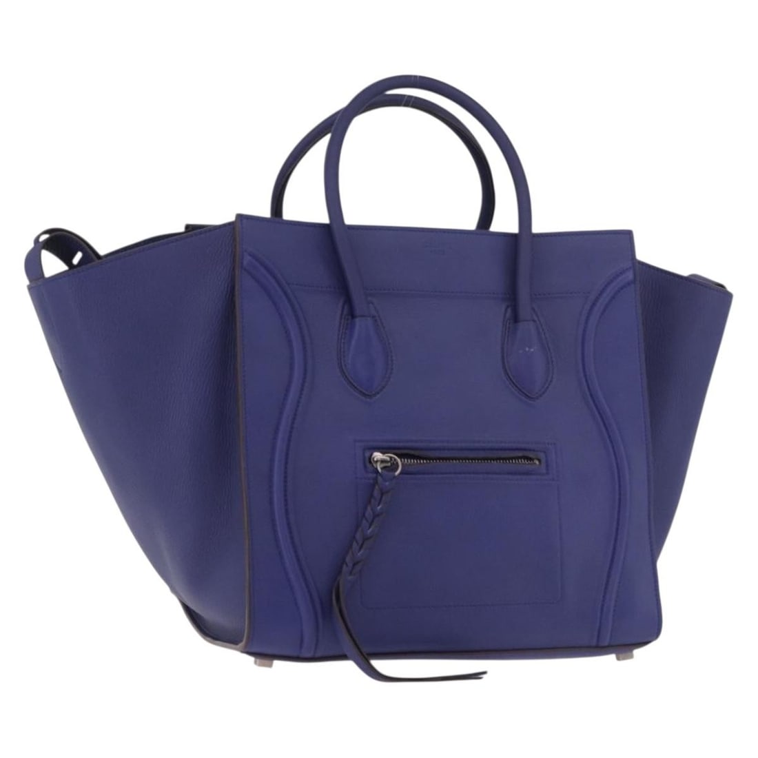 Celine Phantom Luggage Blue Leather Handbag Silver Tone Italy: Celine Phantom Luggage Blue Leather Handbag Silver Tone Italy Celine Luggage Phantom hand bag in blue and silver leather, made in Italy. The bag measures approximately W30-53 cm x H29 cm x D23 cm (W11
