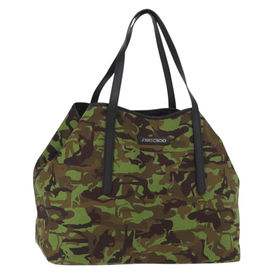 Jimmy Choo Green Silver Canvas Tote Bag from Italy: Jimmy Choo Green Silver Canvas Tote Bag from Italy This is a Jimmy Choo tote bag crafted from green and silver canvas. The bag features a spacious interior, a handle drop for comfortable carrying, and