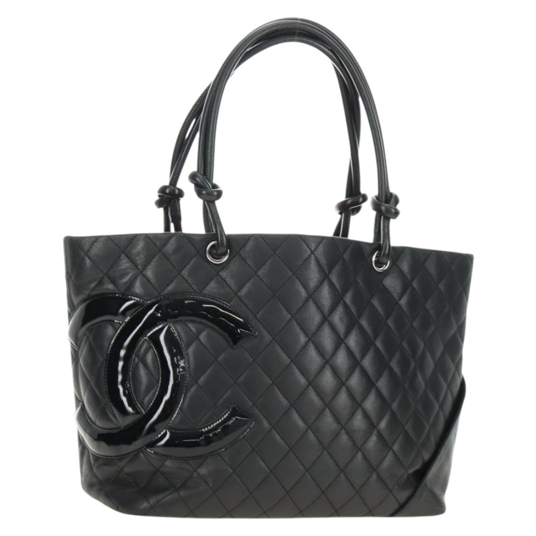 CHANEL Cambon Line leather tote bag black silver CC: CHANEL Cambon Line leather tote bag black silver CC CHANEL Cambon Line Matelasse Tote Bag in black leather with silver-tone accents. This women's tote bag was made in Italy and measures approximately 