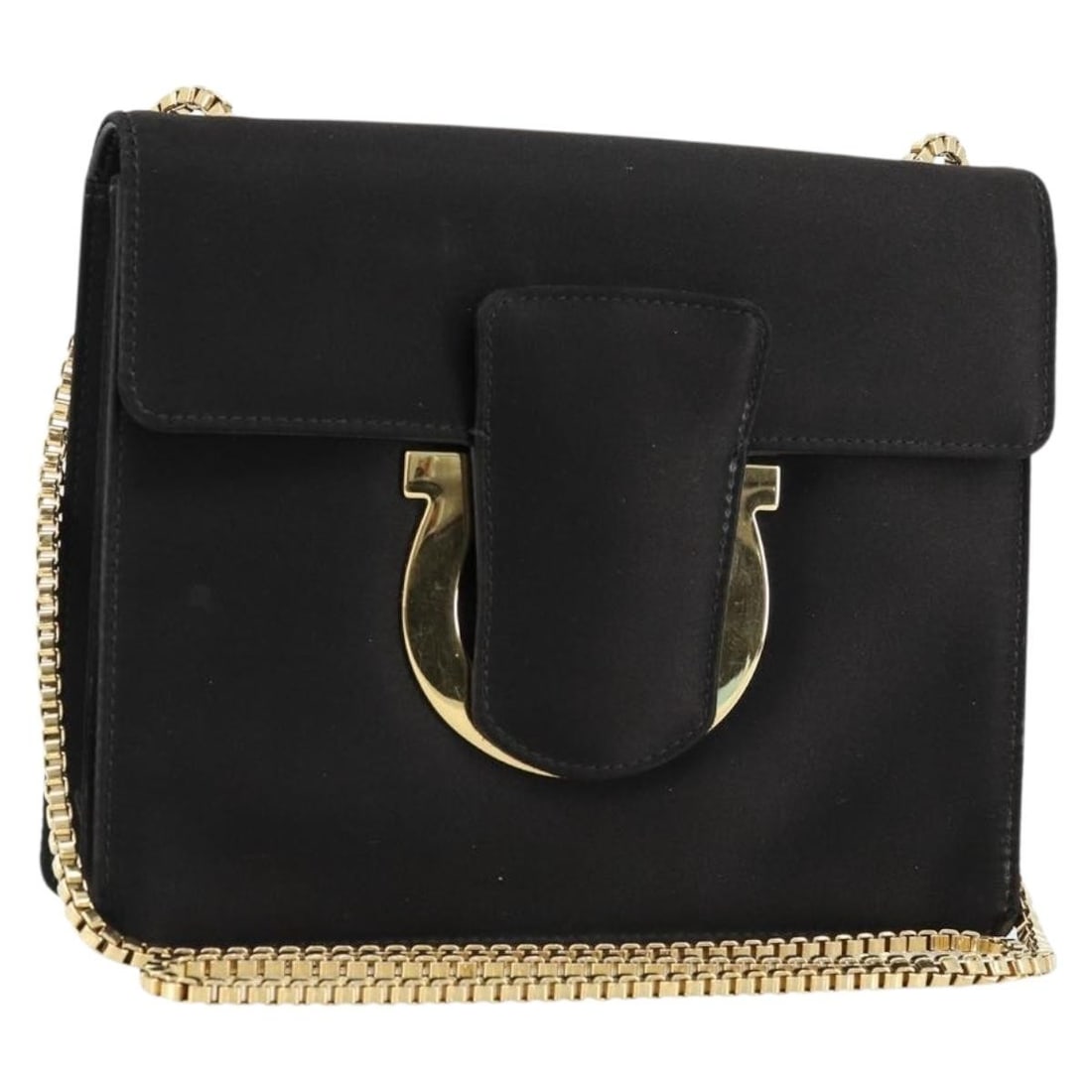 Black Satin Shoulder Bag Salvatore Ferragamo Gancini Chain: Black Satin Shoulder Bag Salvatore Ferragamo Gancini Chain Salvatore Ferragamo Gancini Chain shoulder bag in satin, presented in black and gold. Made in Italy, this women's shoulder bag measures appro