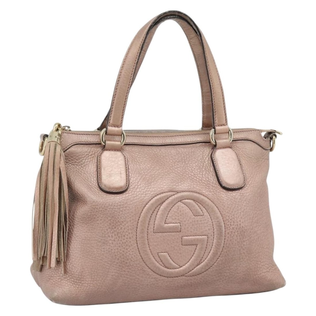 Gucci Soho Pink Leather Hand Bag Gold Tone 308362: Gucci Soho Pink Leather Hand Bag Gold Tone 308362 GUCCI Soho handbag in pink and gold leather, made in Italy. This 2-way style is identified by product no. 308362 and includes the item shown in the ph