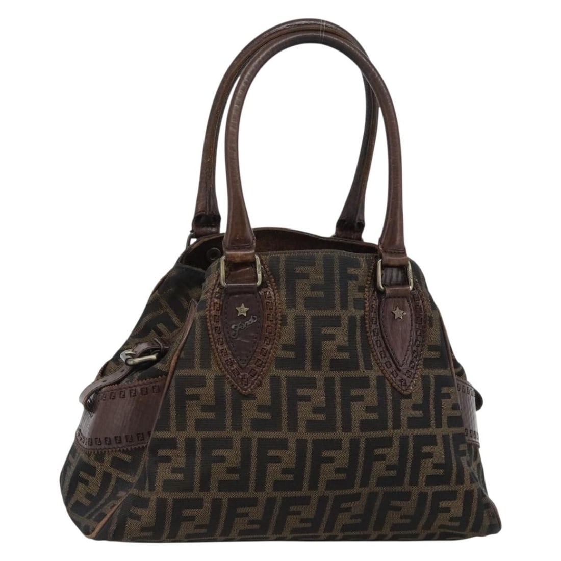 Fendi 8BN157 Brown Zucca Canvas Handbag Made in Italy: Fendi 8BN157 Brown Zucca Canvas Handbag Made in Italy Brown FENDI Zucca canvas hand bag, style 8BN157, made in Italy. It is a heavily used item with visible wear including out-of-shape surface, rubbin