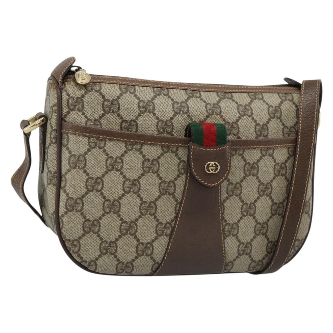 Gucci Sherry Line GG Supreme PVC Shoulder Bag Beige Gold: Gucci Sherry Line GG Supreme PVC Shoulder Bag Beige Gold Gucci GG Supreme Web Sherry Line shoulder bag in beige and gold PVC leather with GG canvas. Made in Italy, this women's bag features an adjusta