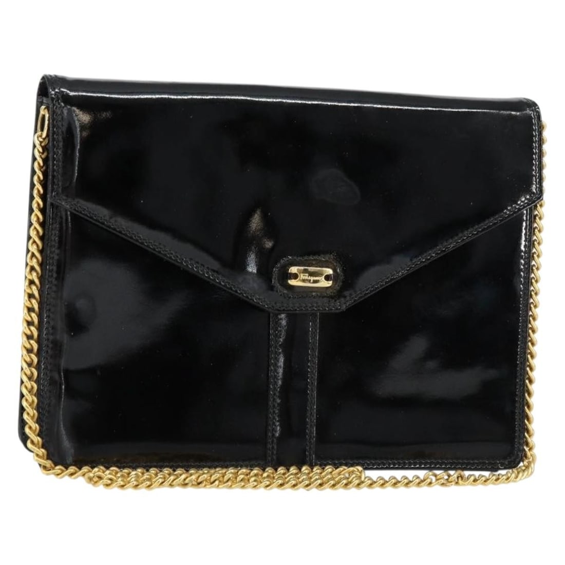 Black Patent Leather Shoulder Bag Salvatore Ferragamo Gold Tone: Black Patent Leather Shoulder Bag Salvatore Ferragamo Gold Tone Salvatore Ferragamo shoulder bag in black patent leather with gold-tone exterior accents, made in Italy. This women's bag measures appro