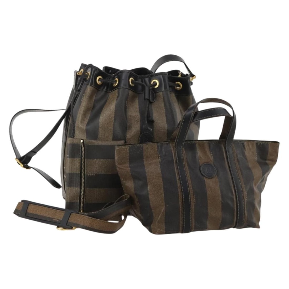 FENDI Brown Black PVC Leather Shoulder Bag 2 Piece Bundle: FENDI Brown Black PVC Leather Shoulder Bag 2 Piece Bundle Fendi shoulder bag in brown and black PVC leather, made in Italy. This special bundle offer includes the item shown in the photo only; no item