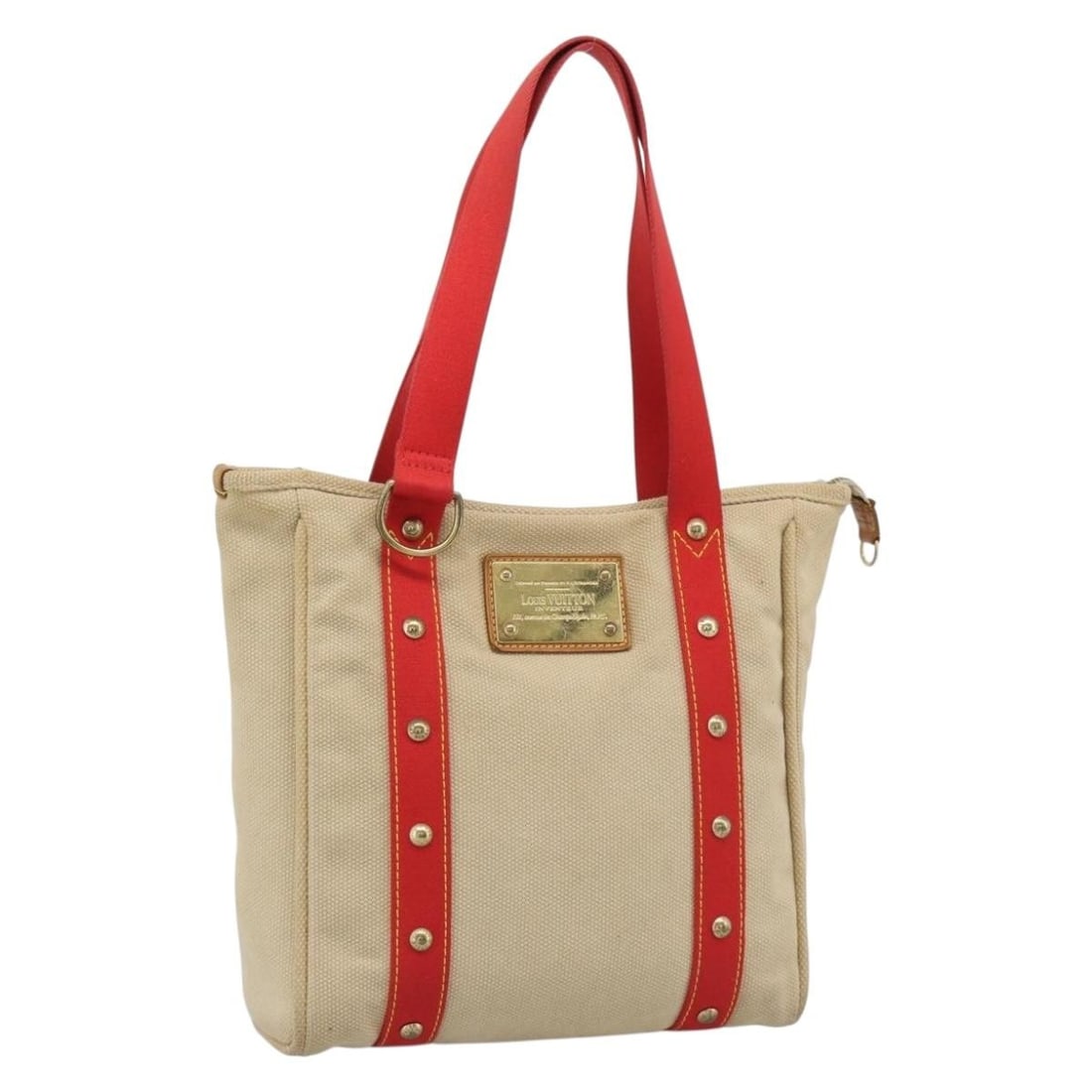 Louis Vuitton Antigua Cabas MM Canvas Tote Beige Red M40035: Louis Vuitton Antigua Cabas MM Canvas Tote Beige Red M40035 Louis Vuitton Antigua Cabas MM tote bag in beige and red canvas, made in France. This item is identified by product number M40035 and is pre