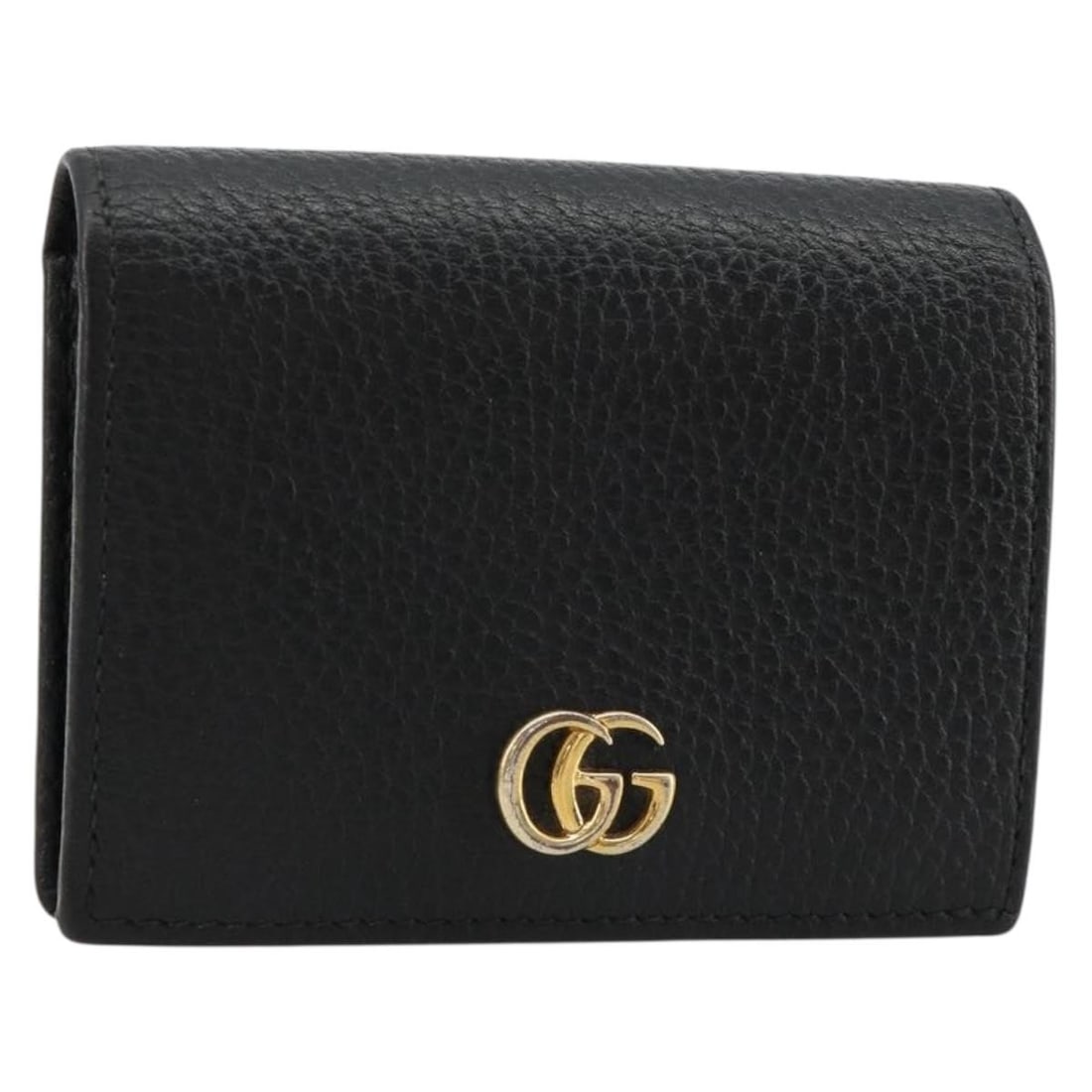 Gucci 456126 leather bifold wallet in black with gold tone: Gucci 456126 leather bifold wallet in black with gold tone Gucci GG Marmont bifold wallet in black leather with gold-tone detailing. This women's wallet is made in Italy and comes as the wallet only, 