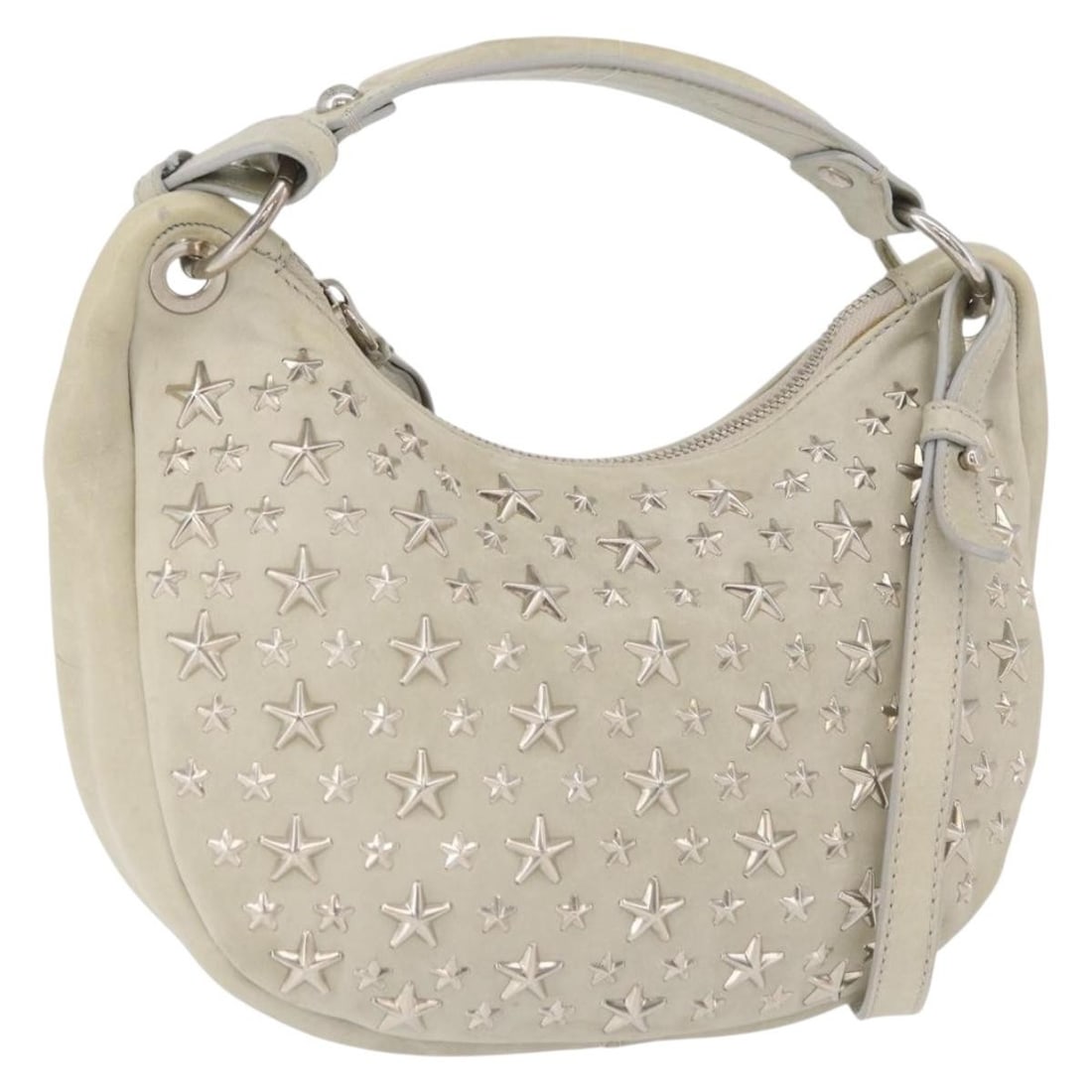 Jimmy Choo Leather Shoulder Bag Ivory Silver with Dust Bag: Jimmy Choo Leather Shoulder Bag Ivory Silver with Dust Bag This Jimmy Choo shoulder bag is crafted from leather in an ivory and silver color combination. It is made in Italy and comes with a dust bag.