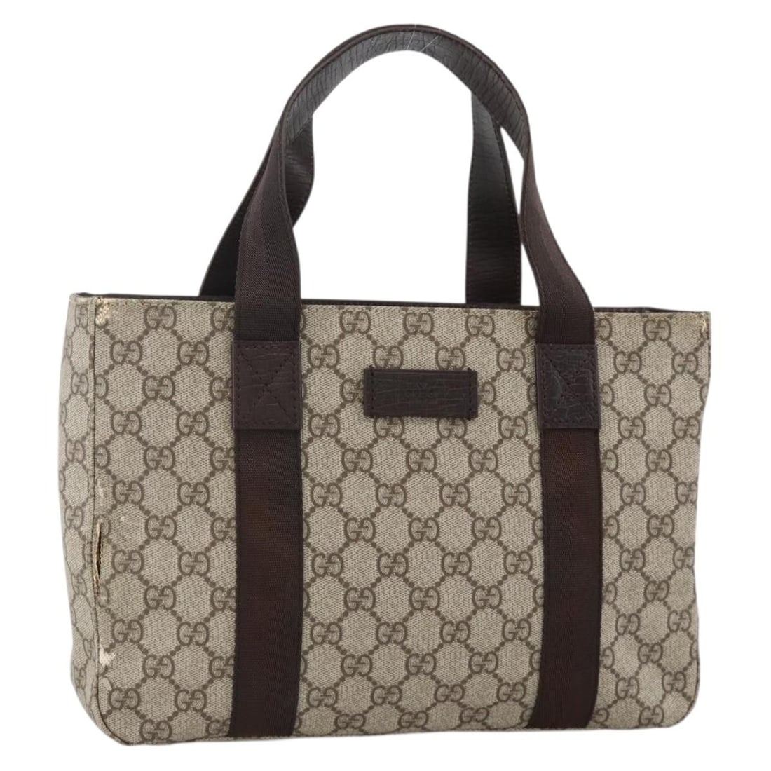 Gucci GG Supreme beige silver tote with pouch 141976: Gucci GG Supreme beige silver tote with pouch 141976 This Gucci GG Supreme tote bag features a beige and silver color scheme and is crafted from PVC leather with GG canvas detailing. The bag includes 