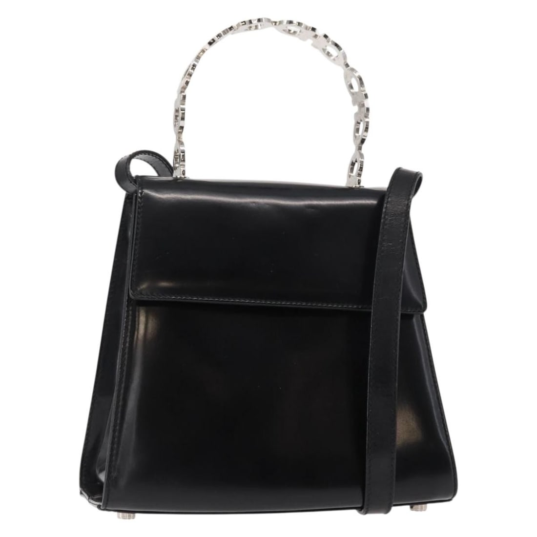 Salvatore Ferragamo Gancini Black Leather Hand Bag with Silver Accents: Salvatore Ferragamo Gancini Black Leather Hand Bag with Silver Accents Experience the elegance of Italian craftsmanship with this Salvatore Ferragamo Gancini Hand Bag. This stylish hand bag features a