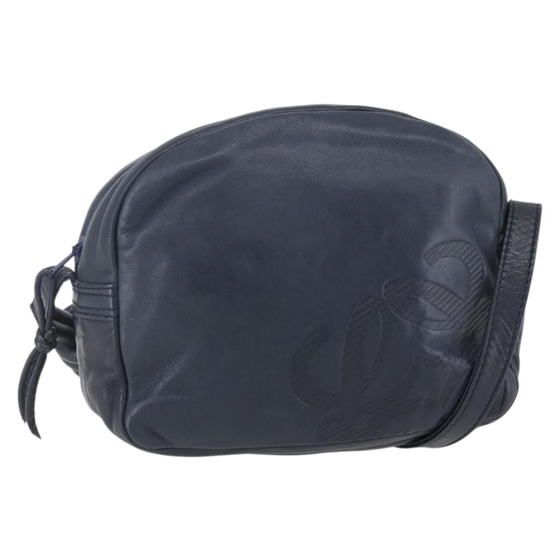 LOEWE Navy Leather Anagram Shoulder Bag 19.3in Strap Drop: LOEWE Navy Leather Anagram Shoulder Bag 19.3in Strap Drop This LOEWE Anagram shoulder bag is crafted from navy leather and designed for women. It features a compact silhouette with a structured form, 