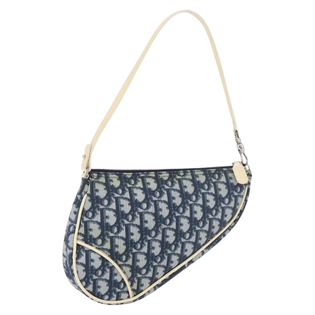 Christian Dior Trotter Canvas Saddle Pouch Handbag Blue Silver PVC: Christian Dior Trotter Canvas Saddle Pouch Handbag Blue Silver PVC Christian Dior Trotter Canvas Saddle Pouch Hand Bag in blue and silver PVC leather and Trotter canvas. This women's hand bag was made
