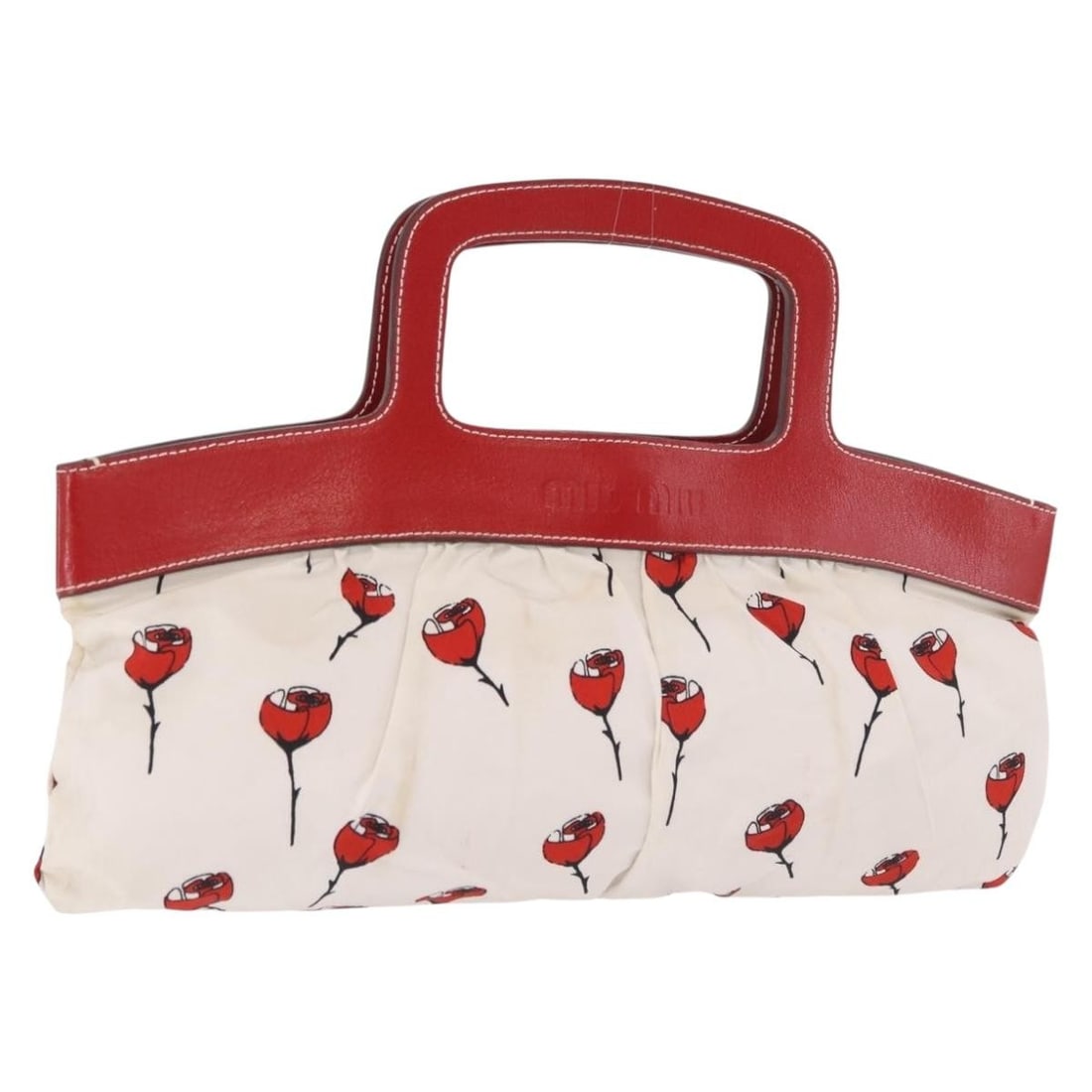 Miu Miu Canvas Hand Bag White Gold Made in Italy: Miu Miu Canvas Hand Bag White Gold Made in Italy Miu Miu hand bag in white and gold canvas, made in Italy. The item is listed as a hand bag and is in heavily used condition, with visible wear includin