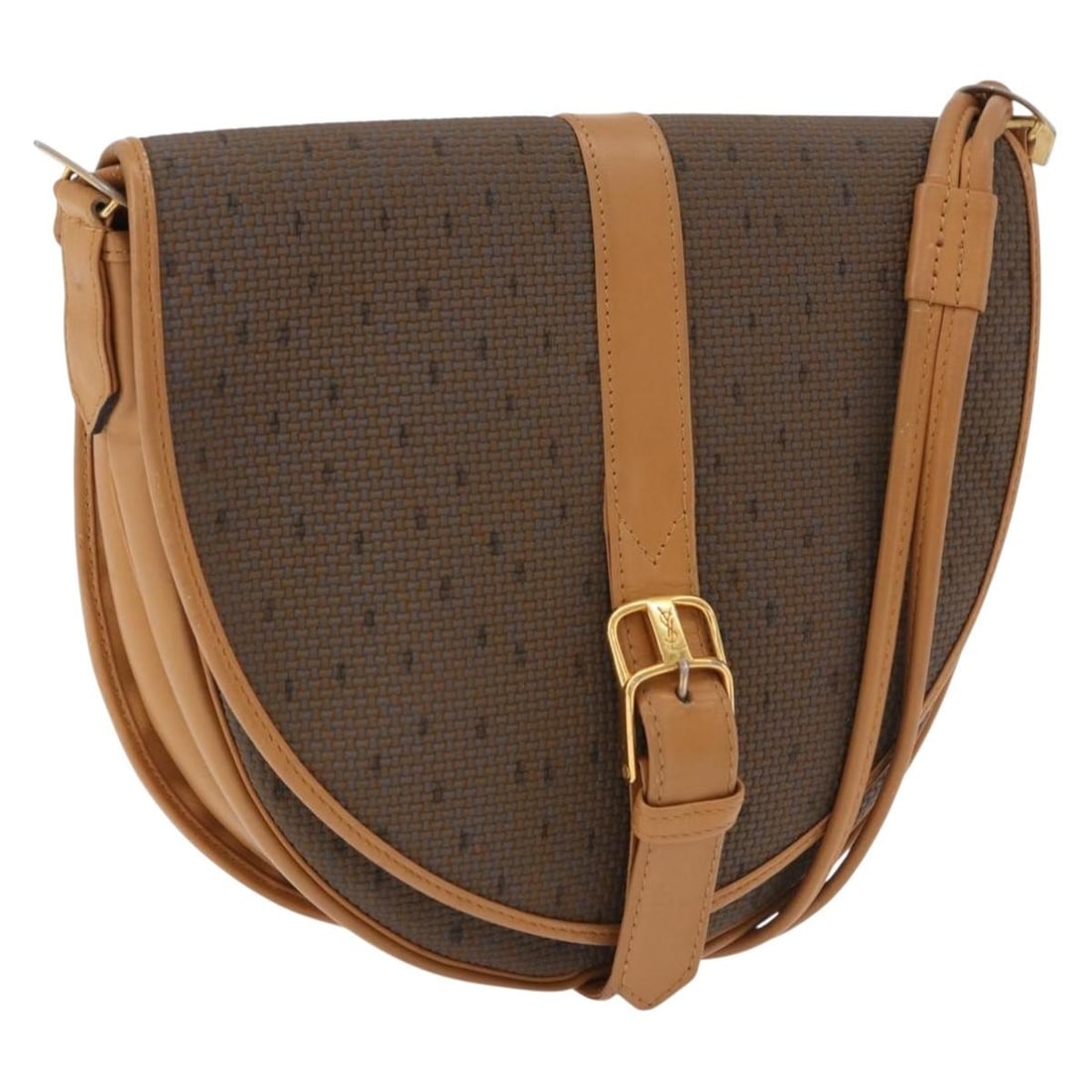 Saint Laurent Beige Gold PVC Leather Shoulder Bag: Saint Laurent Beige Gold PVC Leather Shoulder Bag Beige and gold shoulder bag in PVC leather, presented in a used condition with visible rubbing, stains, scratches, slight loss of shape, and storage o