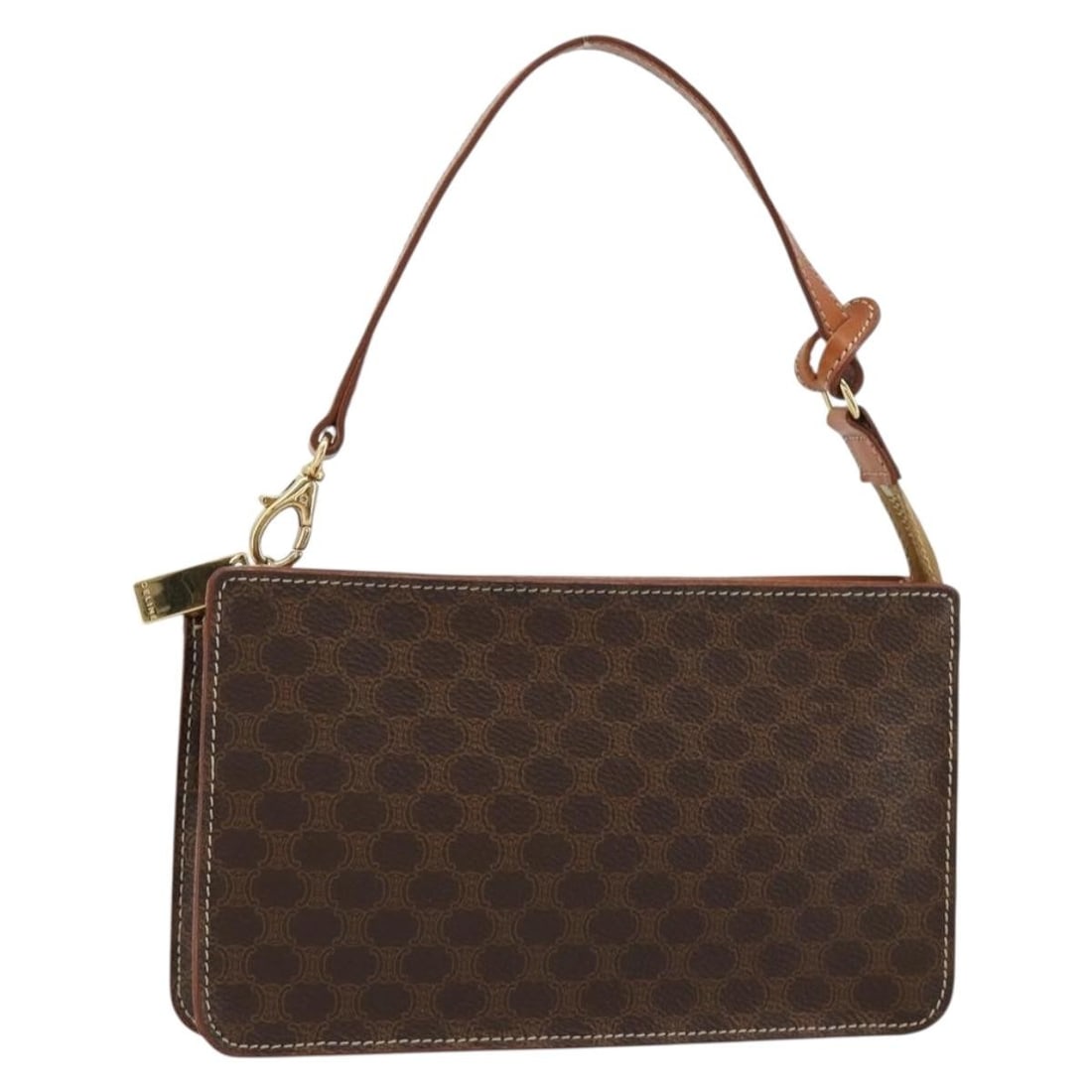 CELINE Macadam Canvas Brown Gold Accessory Pouch Italy: CELINE Macadam Canvas Brown Gold Accessory Pouch Italy This CELINE accessory pouch features the iconic Macadam canvas and PVC leather in brown and gold tones. Designed for women, the pouch is crafted 
