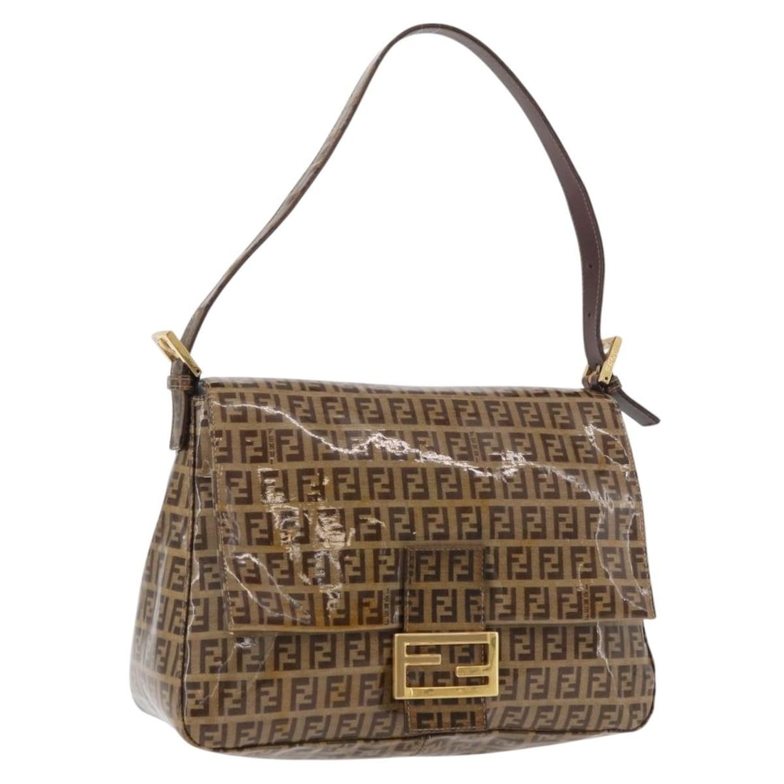 Fendi Mamma Baguette Shoulder Bag in Beige Gold Zucchino Canvas: Fendi Mamma Baguette Shoulder Bag in Beige Gold Zucchino Canvas Fendi Mamma Baguette shoulder bag in Zucchino canvas with a beige and gold exterior. Made in Italy, this women's bag measures approximat